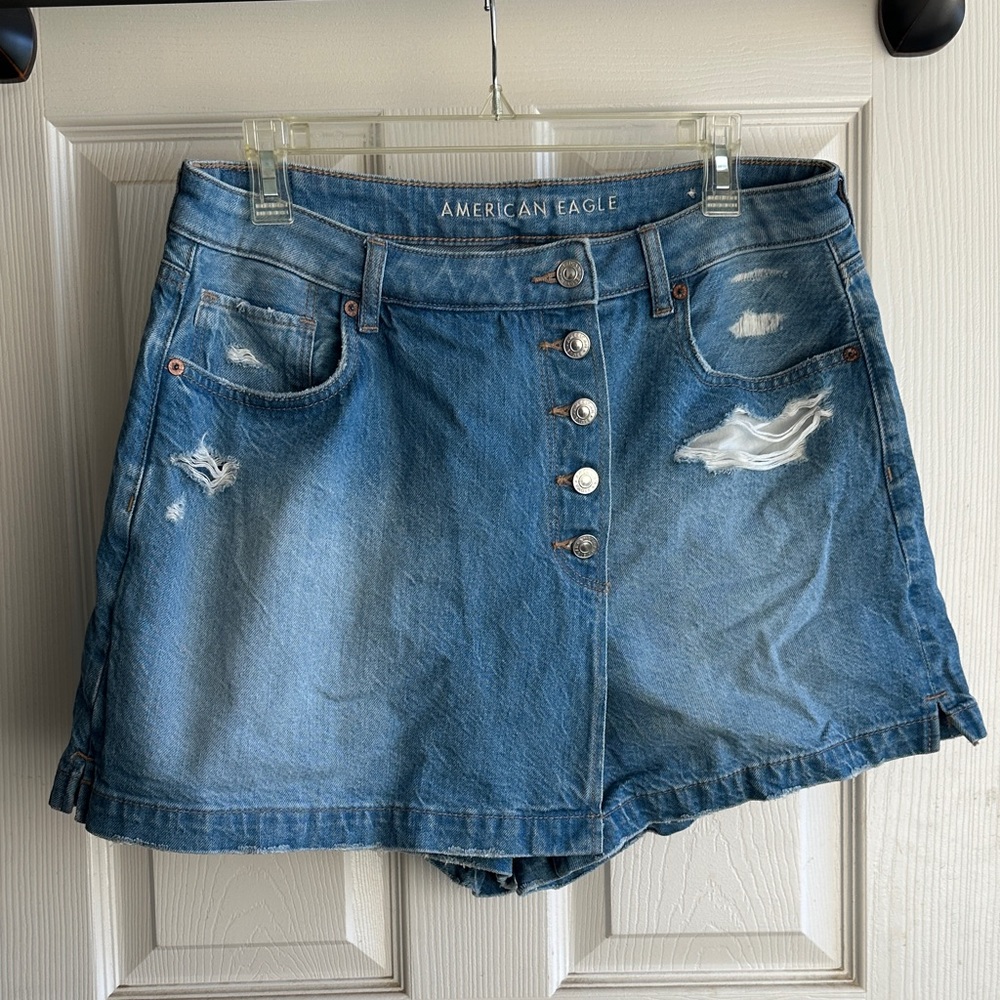 American Eagle Outfitters Blue Distressed Denim Skort